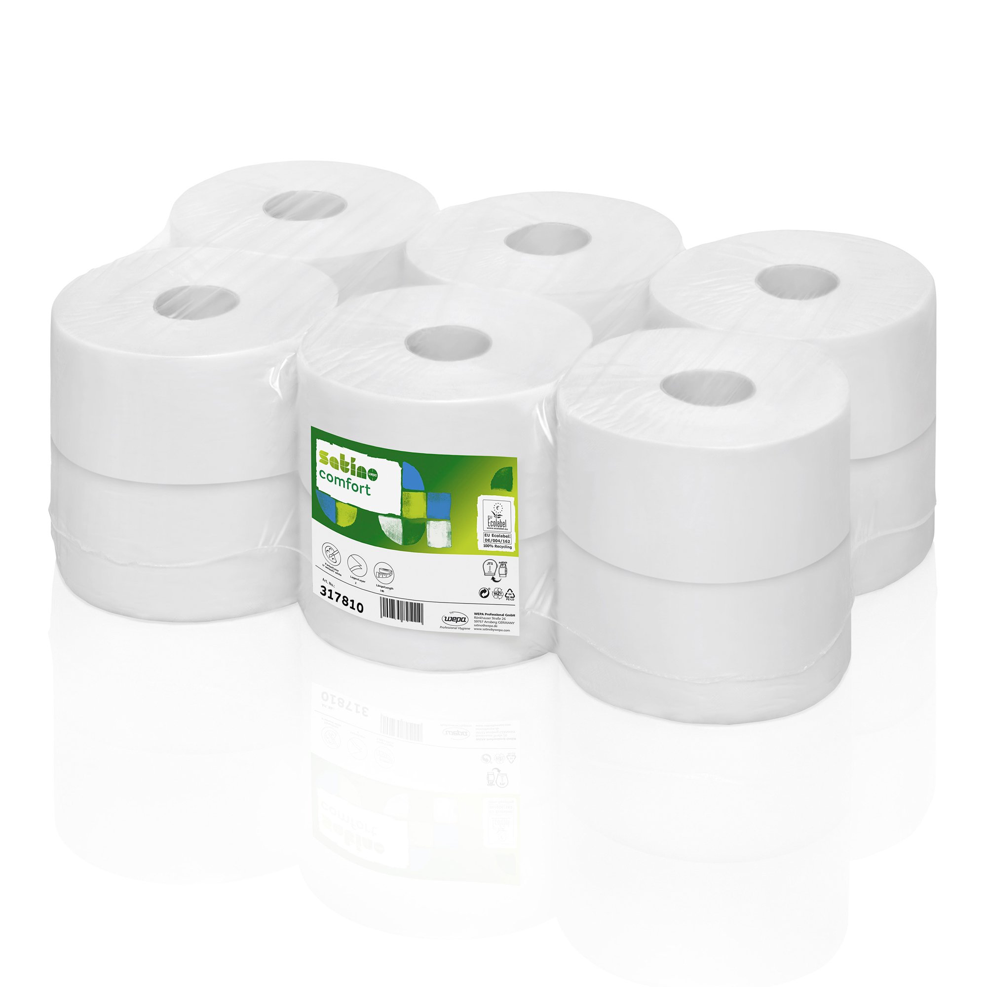 Satino by Wepa comfort Toilettenpapier Mini Jumbo hochweiß 2-lagig, 180 Meter 12 Rollen 317810_1
