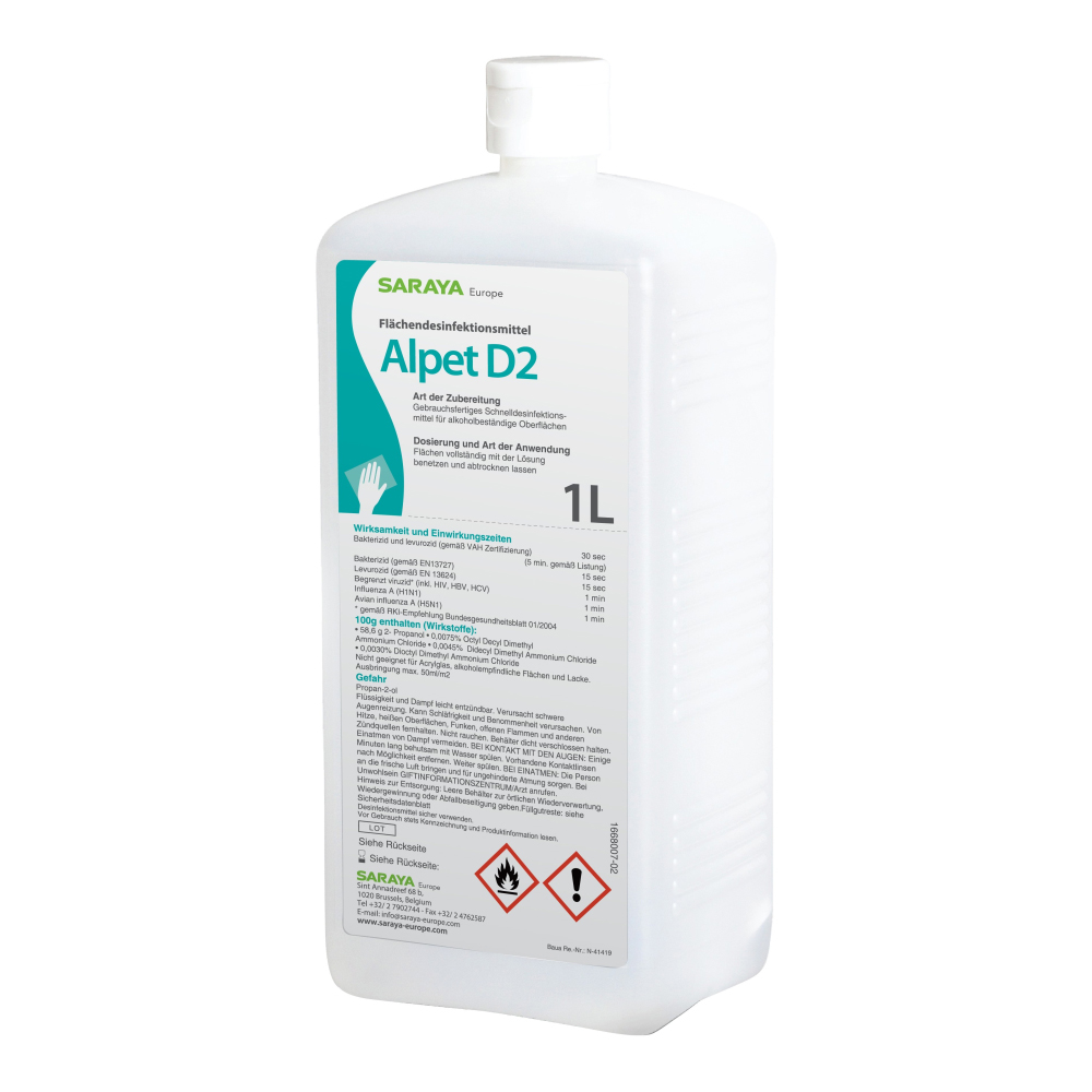 Saraya Flächendesinfektionsmittel Alpet D2 1 Liter Flasche SA101010_1
