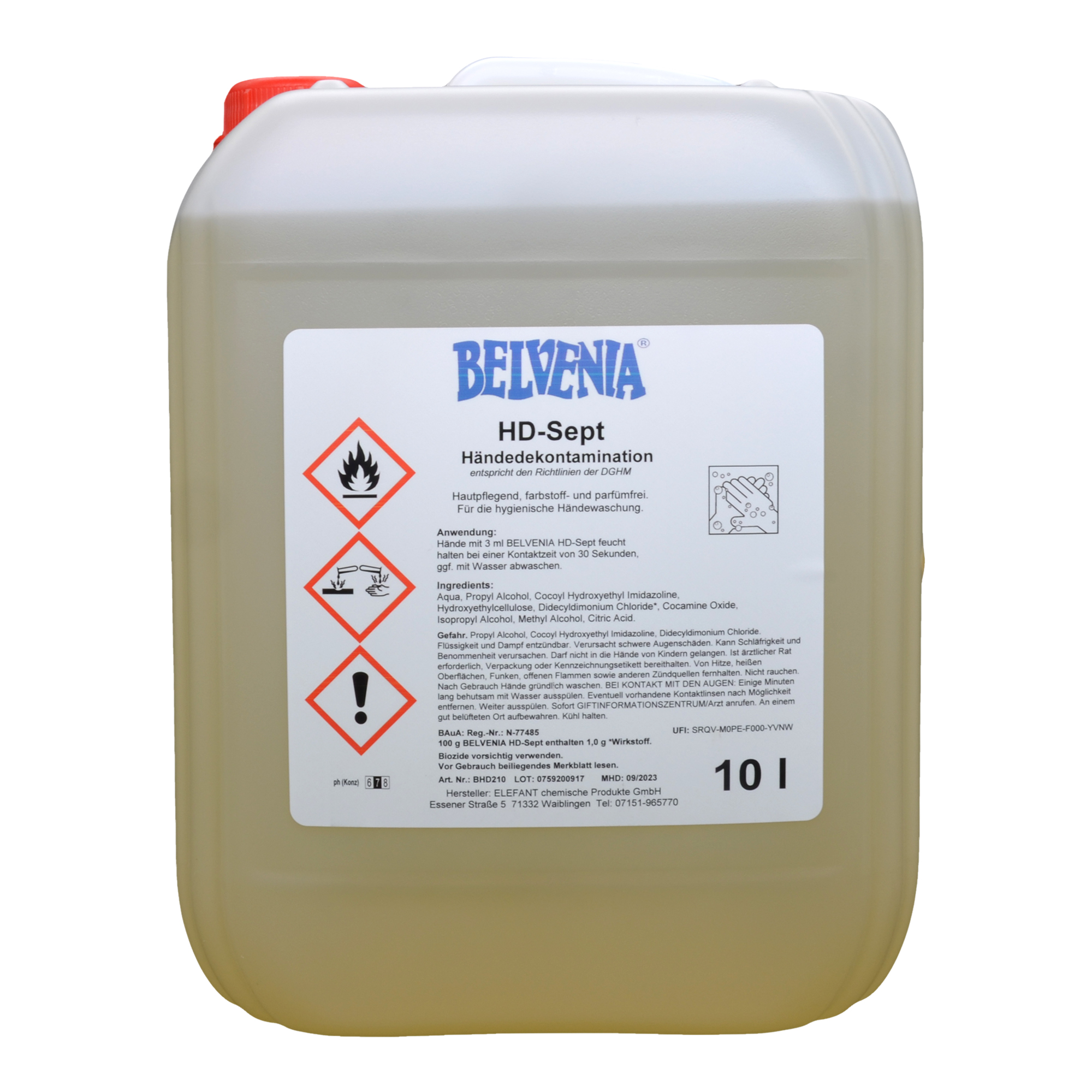 Belvenia HD-Sept Antibakterielle Seifencreme Desinfektionswirkung 10 Liter Kanister 913_1