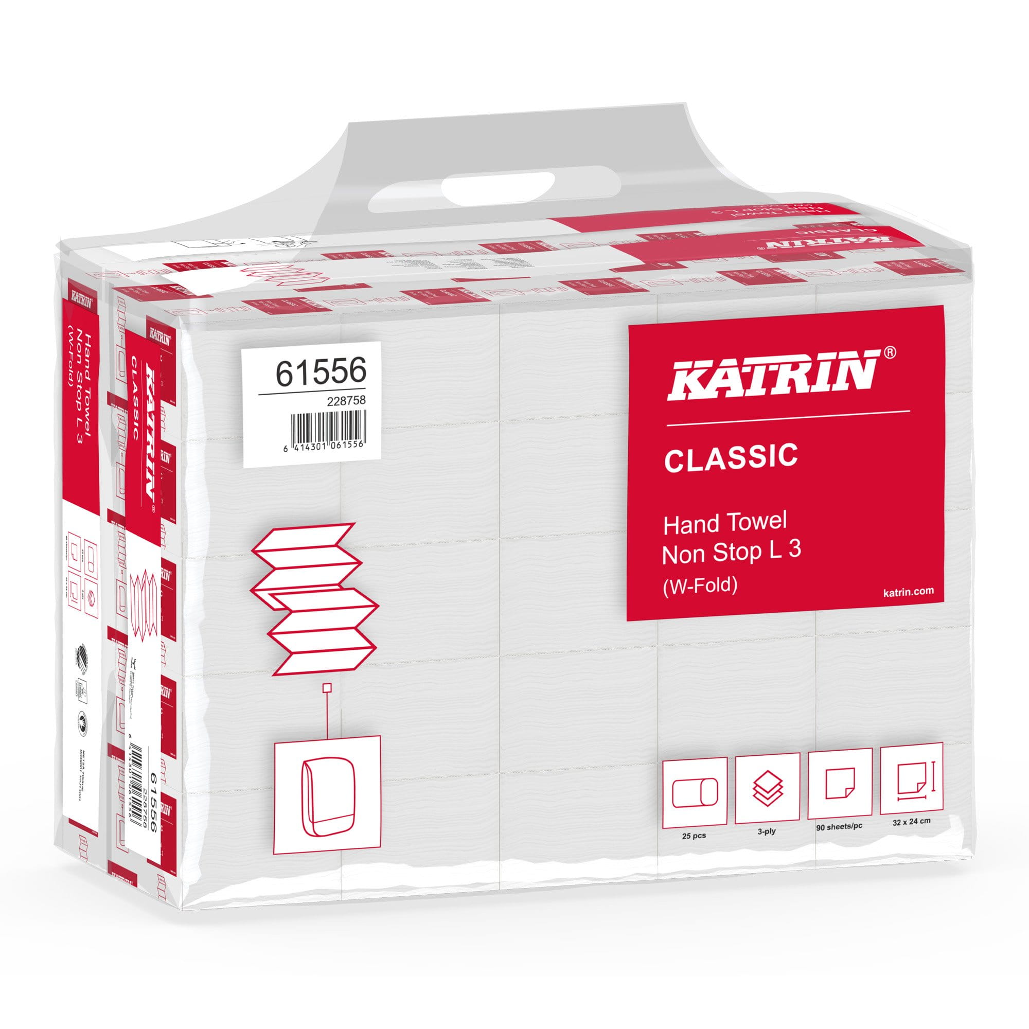 Katrin Classic L3 Papierhandtücher Tissue, Interfold W-Falz 3-lagig, weiß 2250 Tücher 61556_1