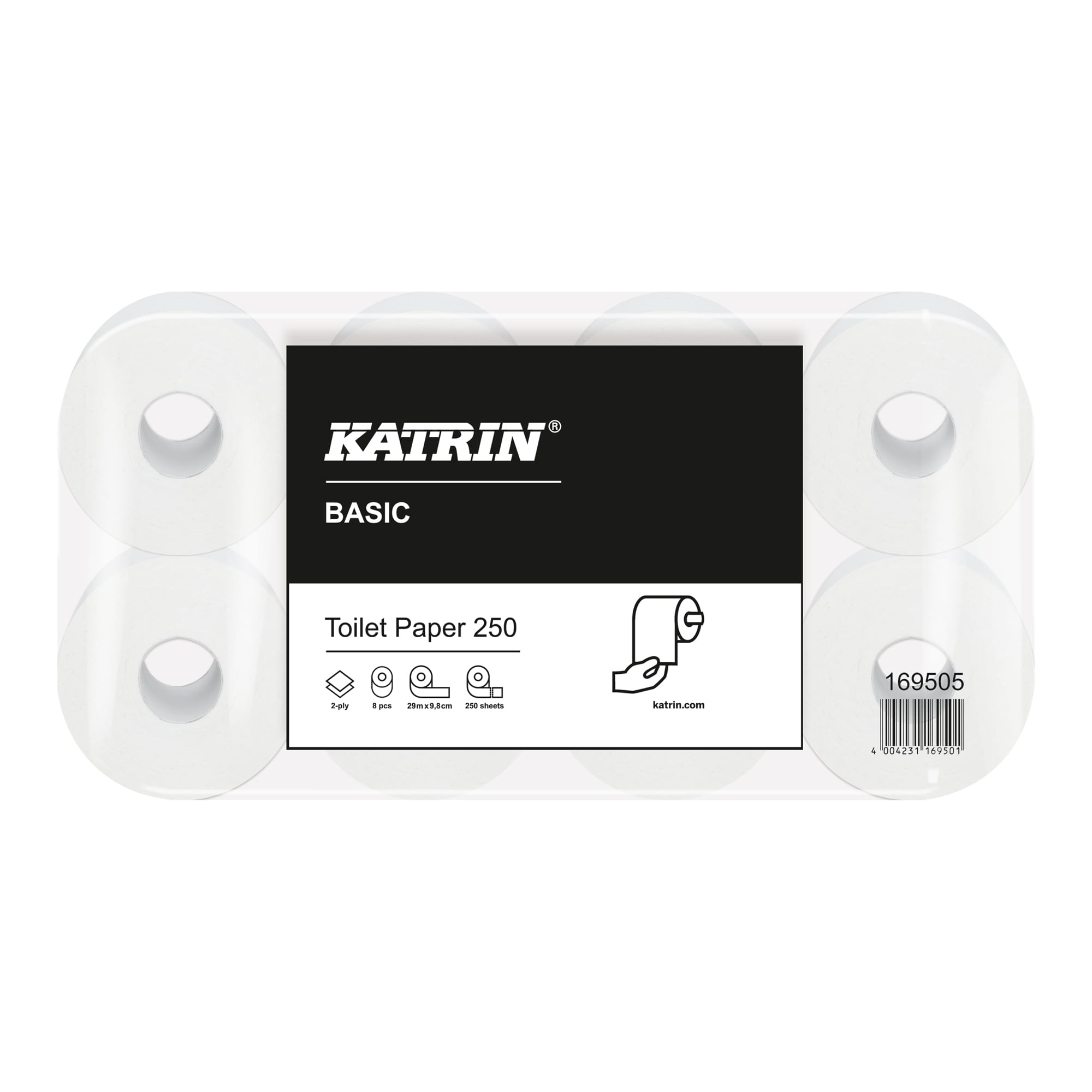 Katrin Basic Toilet 250 Toilettenpapier 2-lagig 250 Blatt weiß 64 Rollen 169505_1