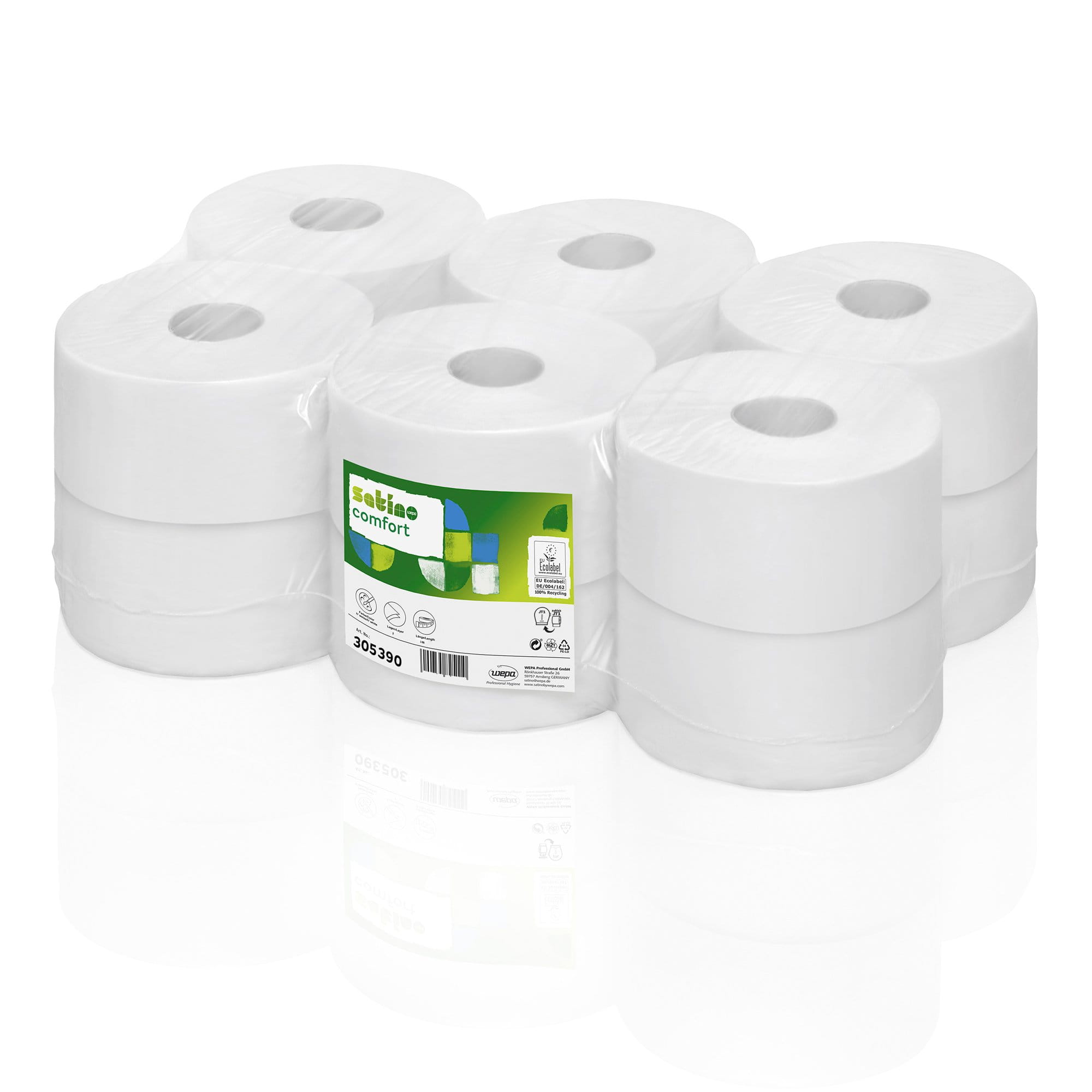 Satino by Wepa comfort Toilettenpapier Mini Jumbo hochweiß 2-lagig, 150 Meter 12 Rollen 305390_1