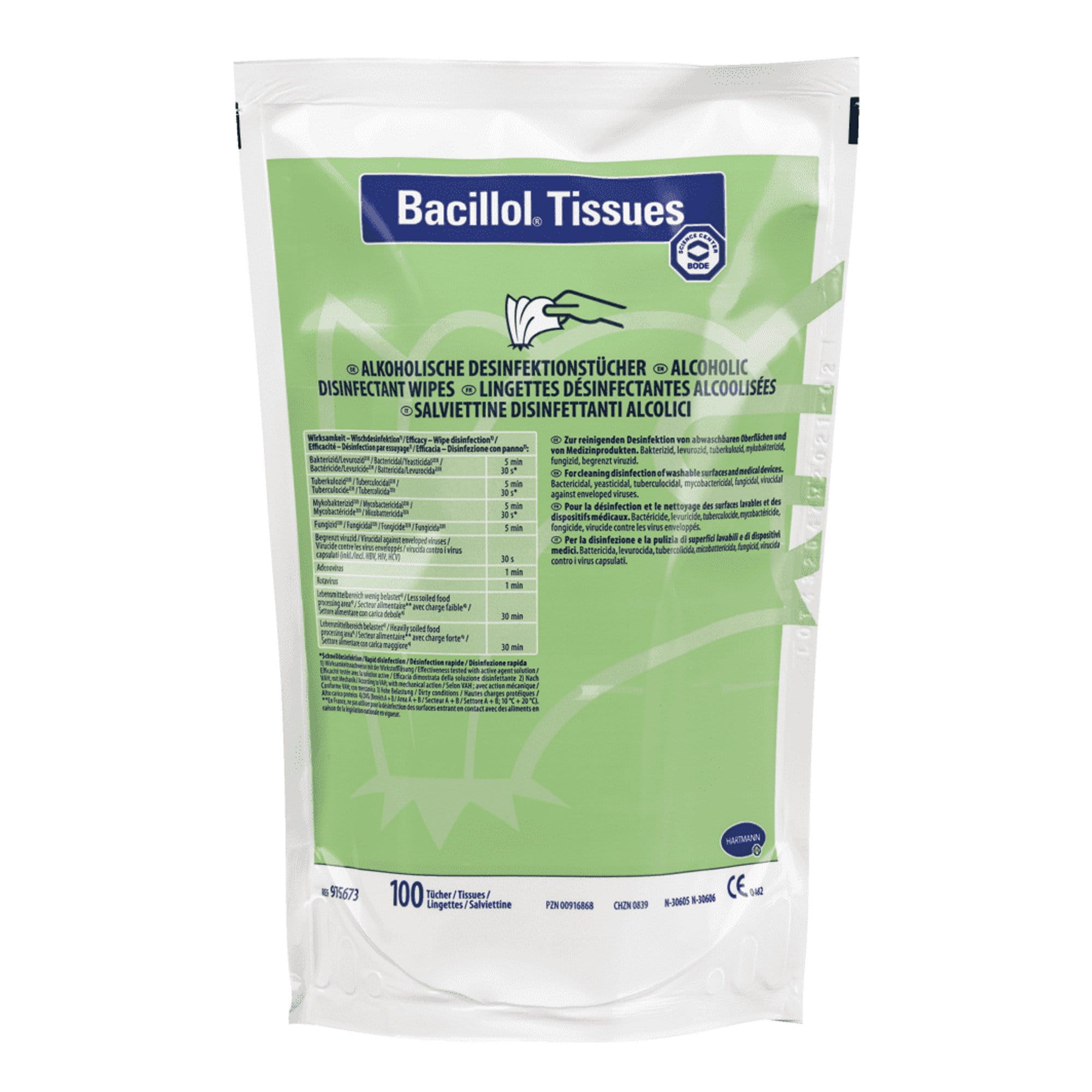 Bode Bacillol Tissues alkoholische Desinfektionstücher 12 Nachfüllpack 100 Tücher 975673_1