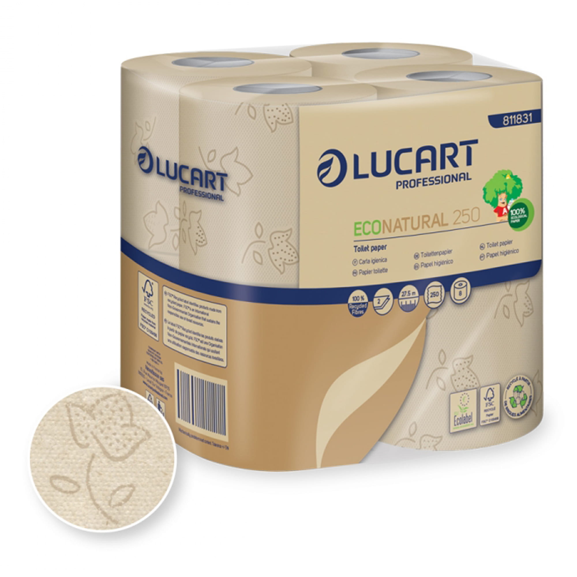 Lucart EcoNatural 250 Toilettenpapier Kleinrolle 2-lagig, 250 Blatt 64 Rollen 811831_1
