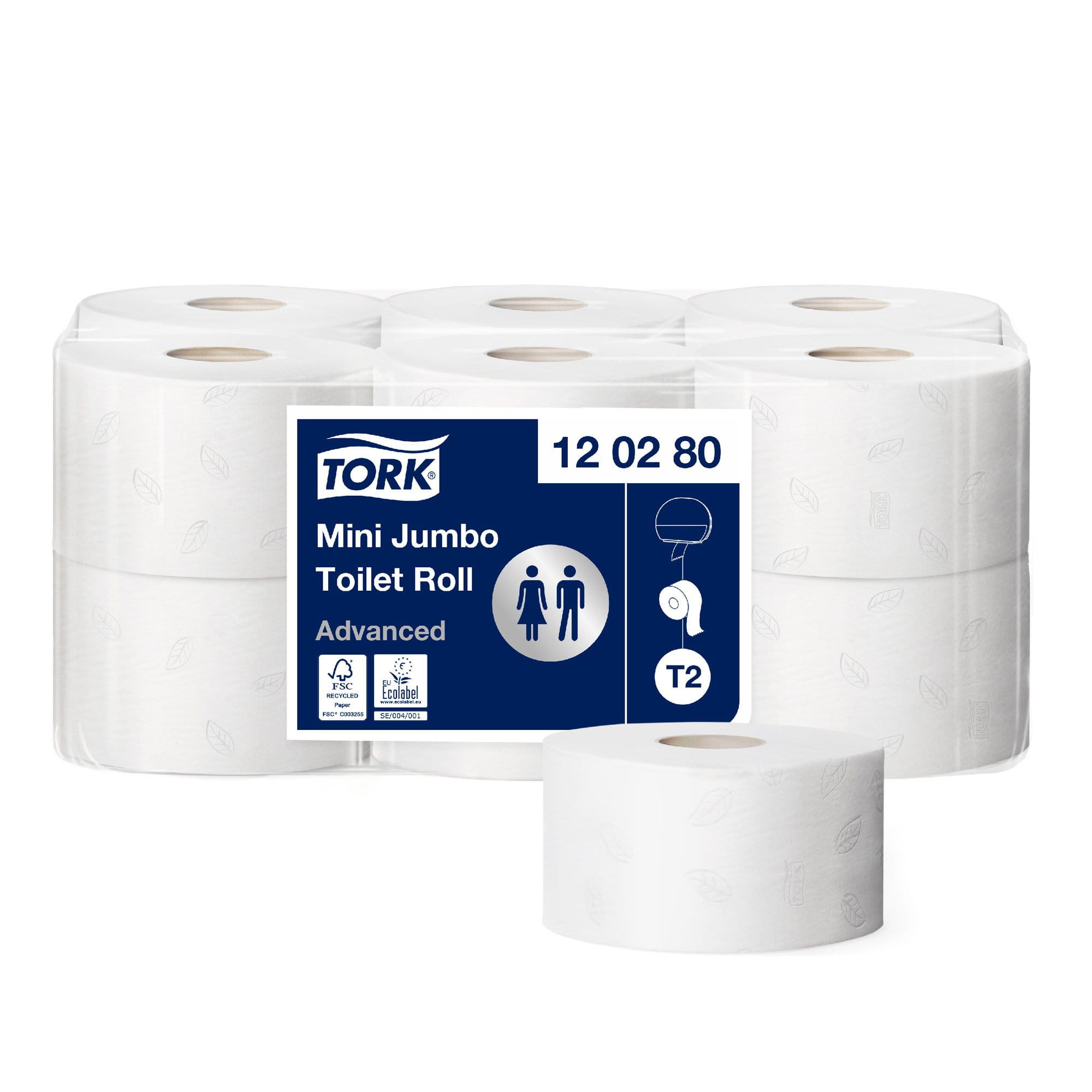 Tork Advanced Toilettenpapier Mini Jumbo Großrolle Recycling 2-lagig, 850 Blatt 12 Rollen 120280_1