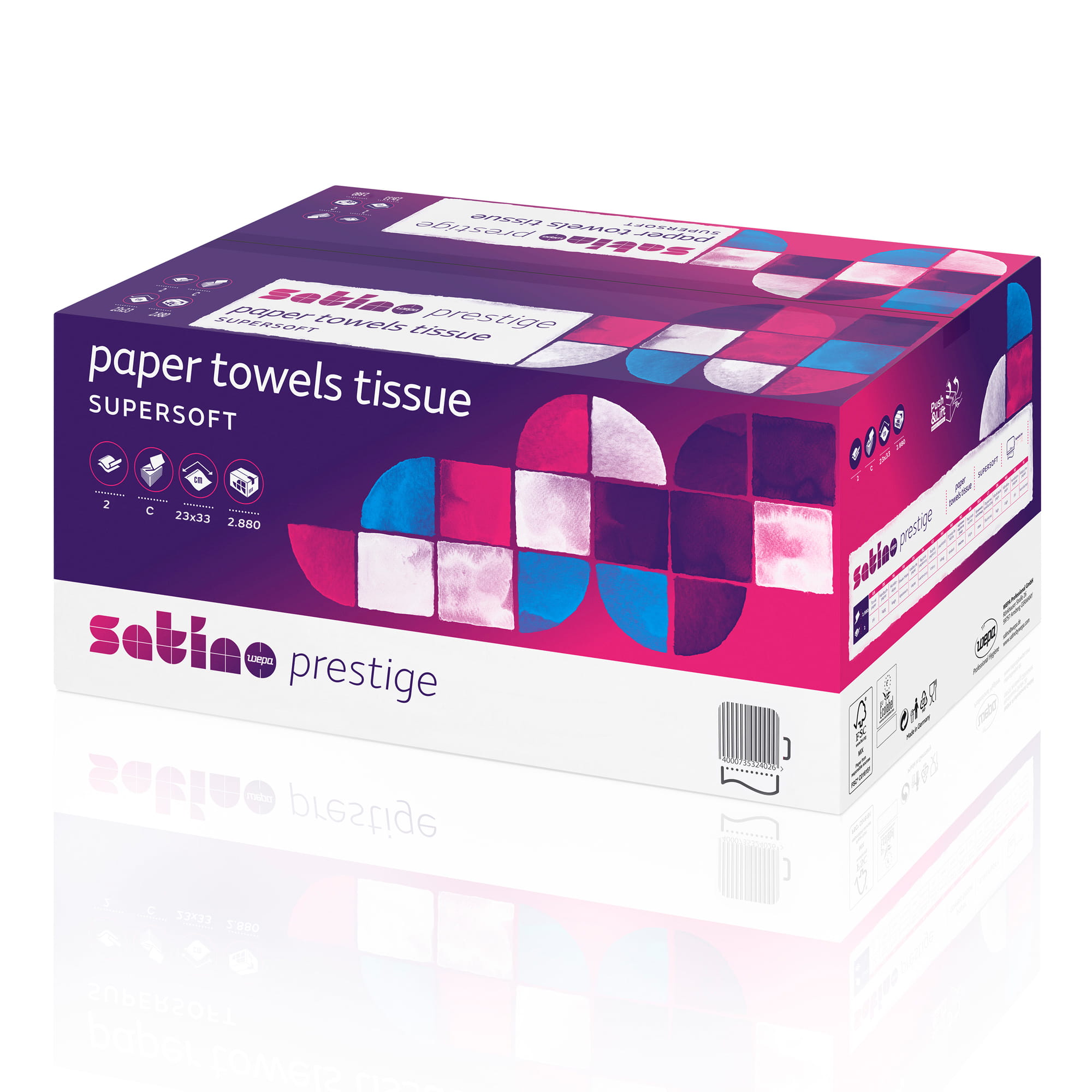 Satino by Wepa prestige Papierhandtücher Zellstoff Tissue, CZ, 23x32, 2-lagig, hochweiß 2880 Tücher 276790_1