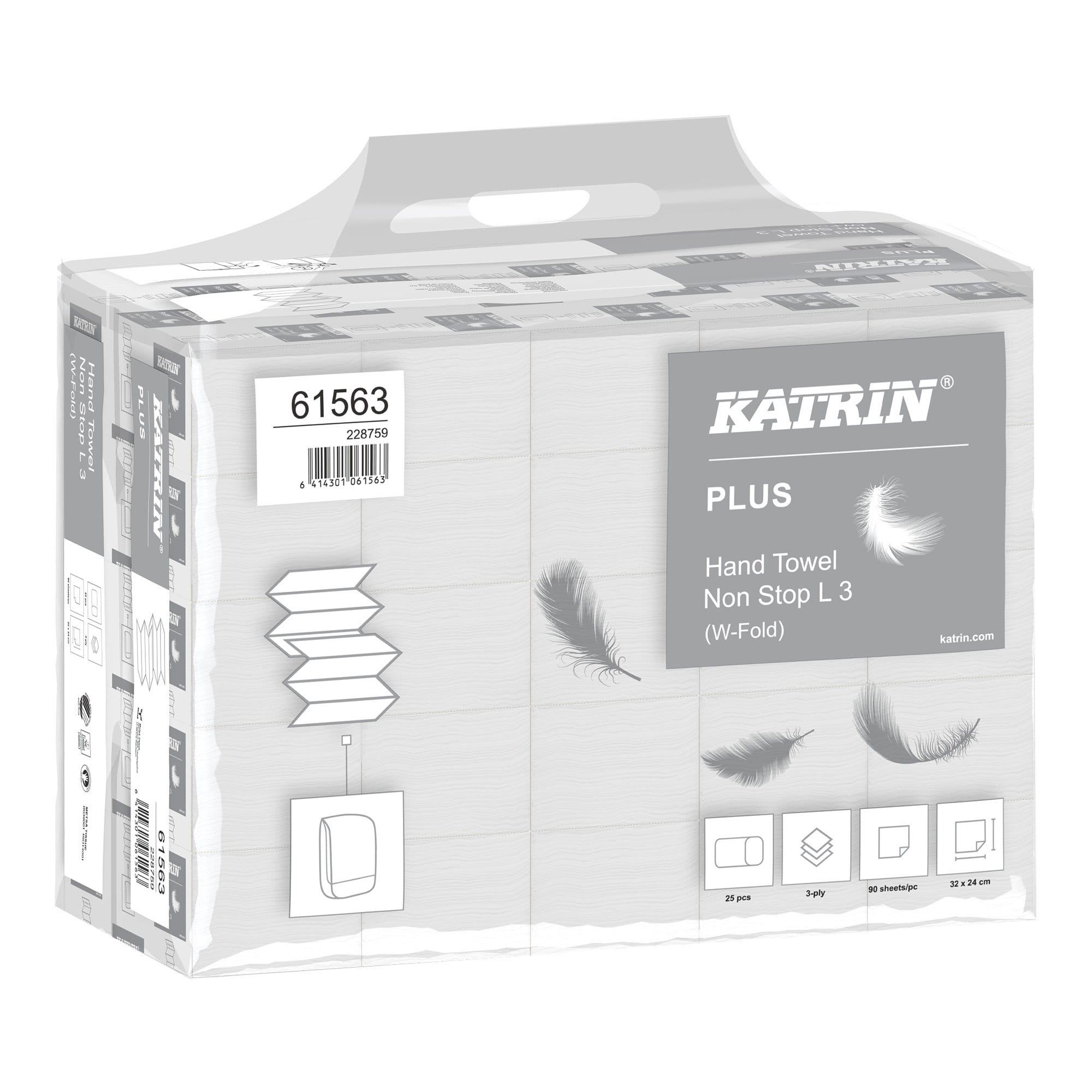 Katrin Plus Papierhandtücher Zellstoff Interfold W-Falz 3-lagig, hochweiß 2250 Tücher 61563_1